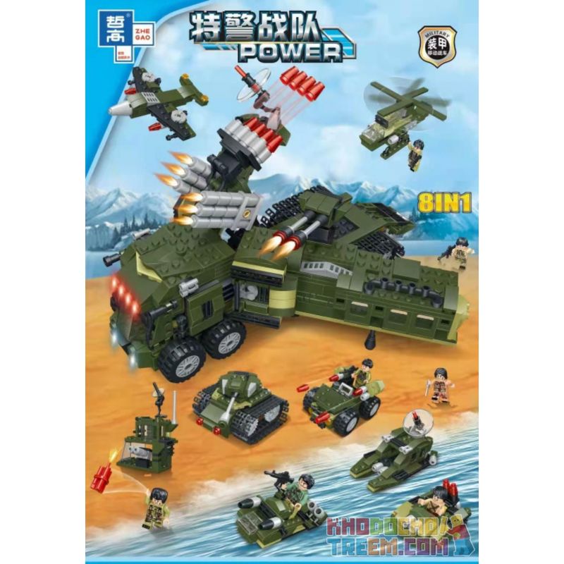 ZHEGAO QL0166 0166 Xếp hình kiểu Lego POWER SWAT Team Armored 001 Combat Mobile Vehicle 8IN1 Thiết Giáp 001 Combat Di động Chariot 8in1 711 khối