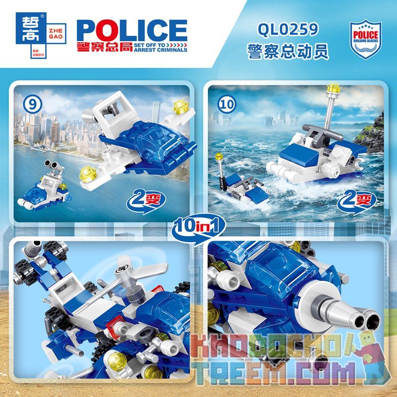 ZHEGAO QL0259 0259 non  CẢNH SÁT HUY ĐỘNG 10IN1. bộ đồ chơi xếp lắp ráp ghép mô hình Police