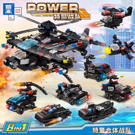 ZHEGAO QL0256 0256 non  ĐỘI CẢNH SÁT ĐẶC BIỆT TỔ CHỨC RESIDENT ARMED FIT TRỰC THĂNG 8IN1 bộ đồ chơi xếp lắp ráp ghép mô hình Swat Special Force POWER Đặc Nhiệm