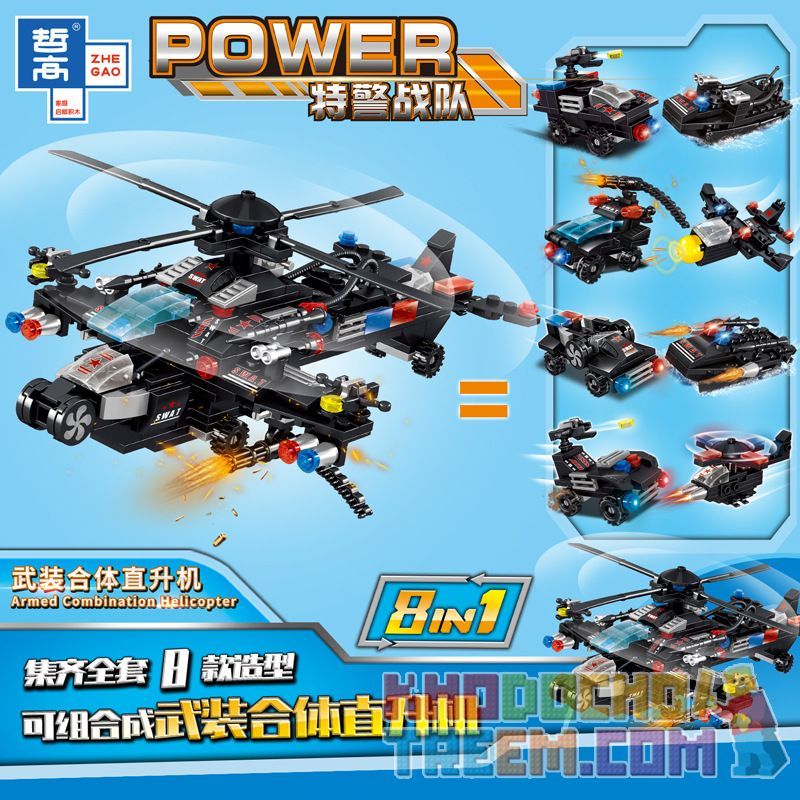 ZHEGAO QL0256 0256 non  ĐỘI CẢNH SÁT ĐẶC BIỆT TỔ CHỨC RESIDENT ARMED FIT TRỰC THĂNG 8IN1 bộ đồ chơi xếp lắp ráp ghép mô hình Swat Special Force POWER Đặc Nhiệm
