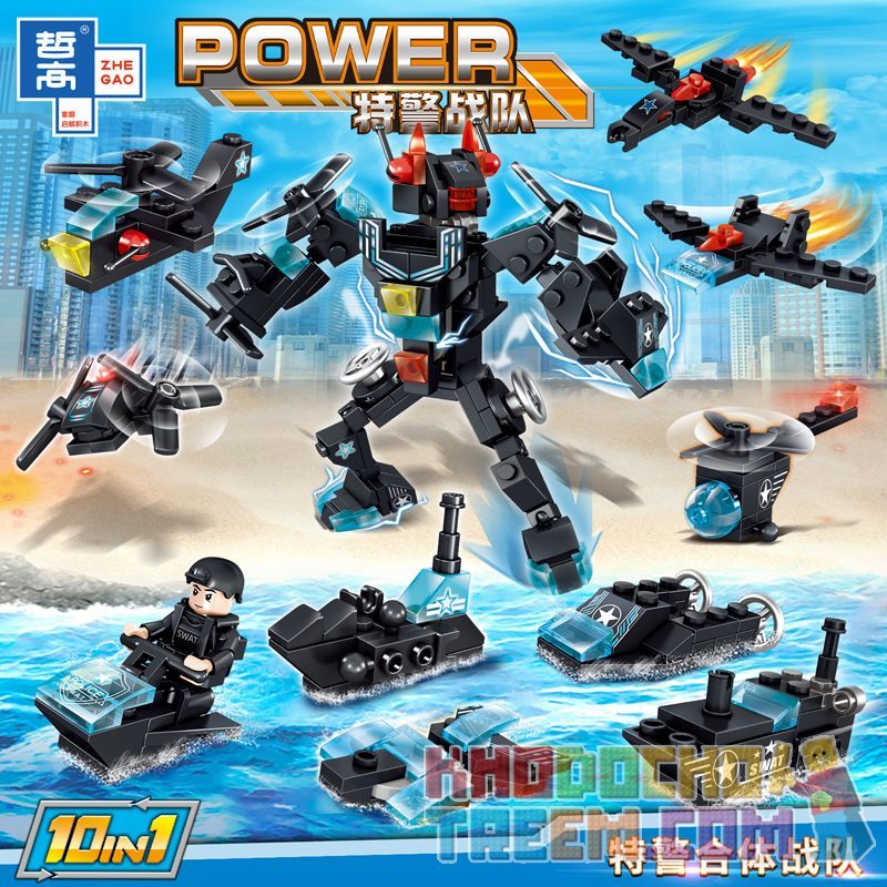 ZHEGAO QL0255 0255 non Lego TIÊU ĐỀ CẢNH SÁT ĐẶC BIỆT 10IN1 bộ đồ chơi xếp lắp ráp ghép mô hình Swat Special Force POWER Đặc Nhiệm