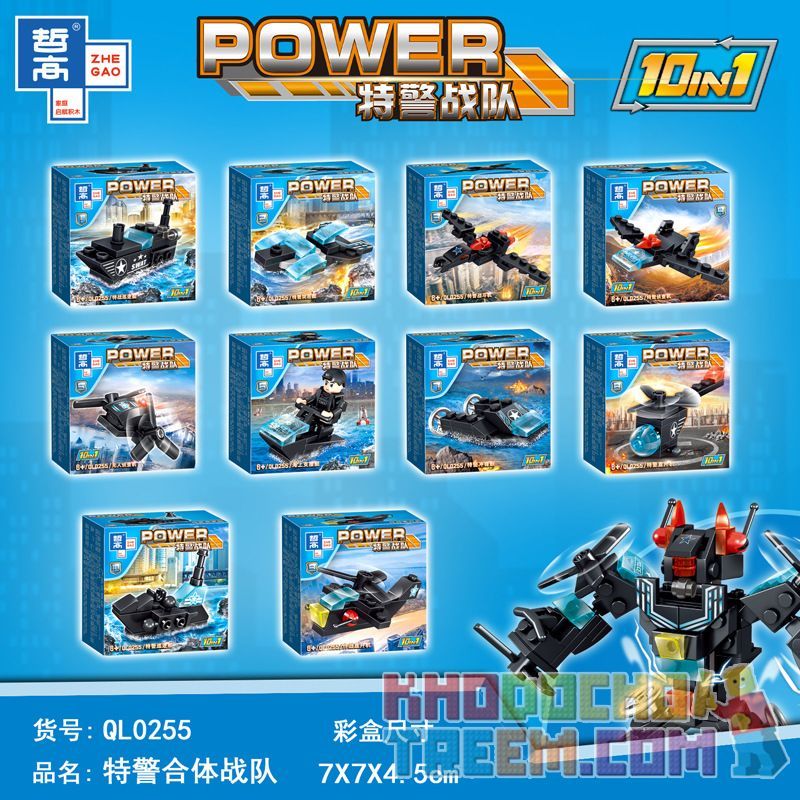 ZHEGAO QL0255 0255 non  TIÊU ĐỀ CẢNH SÁT ĐẶC BIỆT 10IN1 bộ đồ chơi xếp lắp ráp ghép mô hình Swat Special Force POWER Đặc Nhiệm