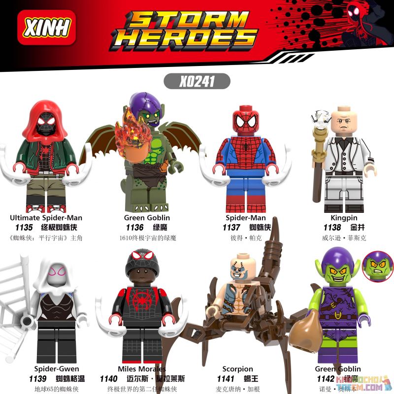 XINH X0241 0241 1135 1136 1137 1138 1139 1140 1141 1142 non Lego HÀNG TRĂM NGƯỜI 8 NHỆN bộ đồ chơi xếp lắp ráp ghép mô hình Spider-Man STORM HEROES Người Nhện
