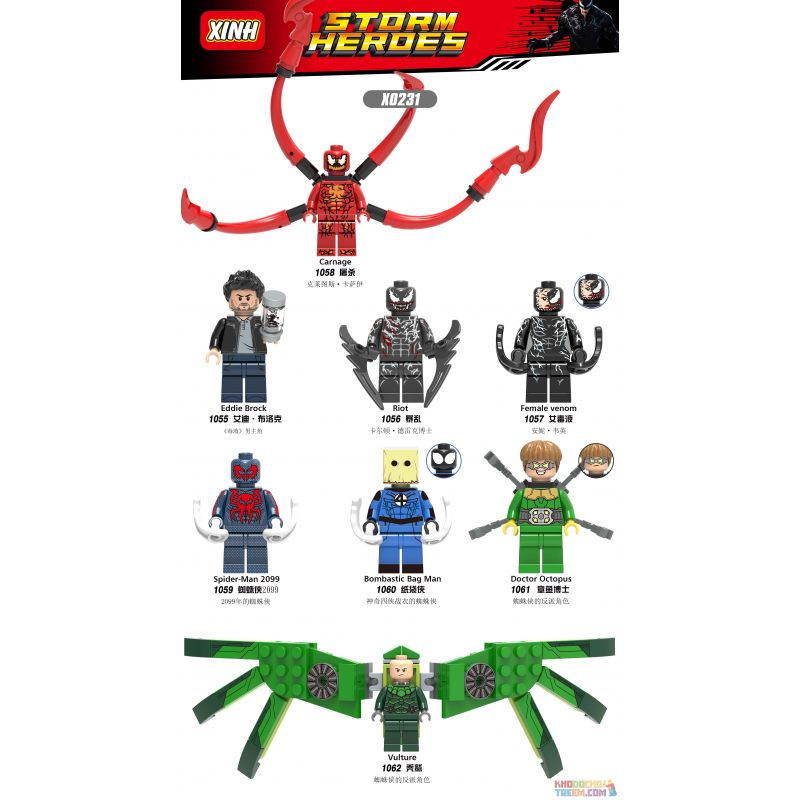 XINH X0231 0231 1055 1056 1057 1058 1059 1060 1061 1062 non Lego HÀNG TRĂM NGƯỜI 8 SIÊU ANH HÙNG bộ đồ chơi xếp lắp ráp ghép mô hình Spider-Man STORM HEROES Người Nhện
