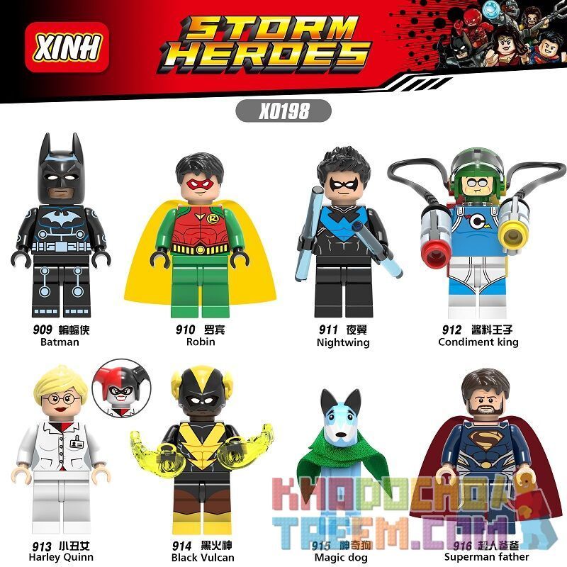 XINH X0198 0198 909 910 911 912 913 914 915 916 non Lego HÀNG TRĂM NGƯỜI 8 SIÊU ANH HÙNG bộ đồ chơi xếp lắp ráp ghép mô hình The Lego Batman Movie STORM HEROES Người Dơi Bảo Vệ Gotham