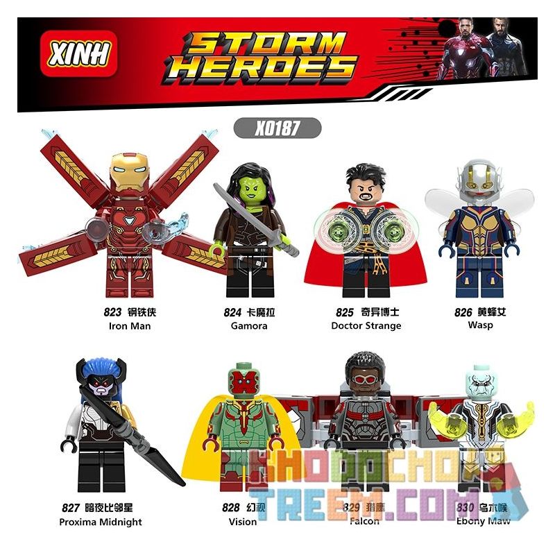 XINH X0187 0187 823 824 825 826 827 828 829 830 non Lego HÀNG TRĂM NGƯỜI 8 LIÊN MINH AVENGERS bộ đồ chơi xếp lắp ráp ghép mô hình Marvel Super Heroes STORM HEROES Siêu Anh Hùng Marvel