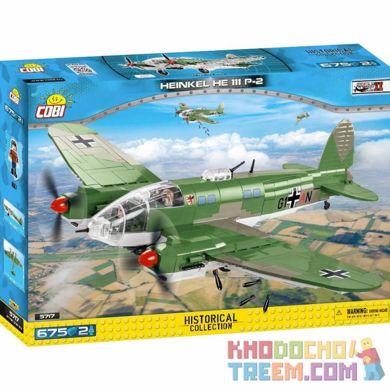 COBI CHARACTER BUILDING COBI-5717 5717 COBI5717 non  MÁY BAY NÉM BOM HE 111 P-2 bộ đồ chơi xếp lắp ráp ghép mô hình Military Army HEINKEL 111 P-2 Quân Sự Bộ Đội 675 khối