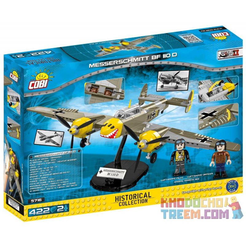 COBI CHARACTER BUILDING COBI-5716 5716 COBI5716 non  MESSERSCHMITT BF 110D bộ đồ chơi xếp lắp ráp ghép mô hình Military Army Quân Sự Bộ Đội 422 khối