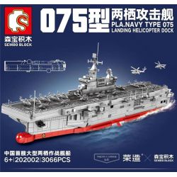 SEMBO 202002 non  075 TÀU TẤN CÔNG LƯỠNG CƯ bộ đồ chơi xếp lắp ráp ghép mô hình Military Army PLA. NAVY TYPE 75 LANDING HELICOPTER DOCK Quân Sự Bộ Đội 3066 khối