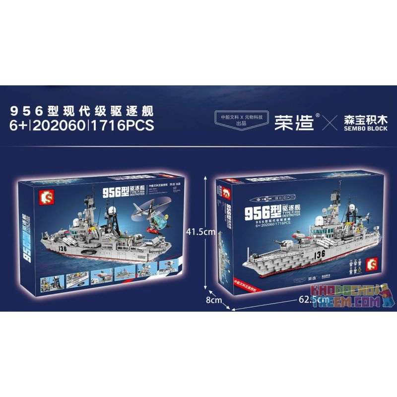SEMBO 202060 Xếp hình kiểu Lego Type P.956 Destroyer Type 956 Hyundai-class Destroyer 956 Kẻ Hủy Diệt Cấp độ Hiện đại 1716 khối