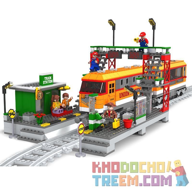 AUSINI 25810 non Lego GA XE LỬA bộ đồ chơi xếp lắp ráp ghép mô hình City TRAIN STATION Thành Phố 517 khối