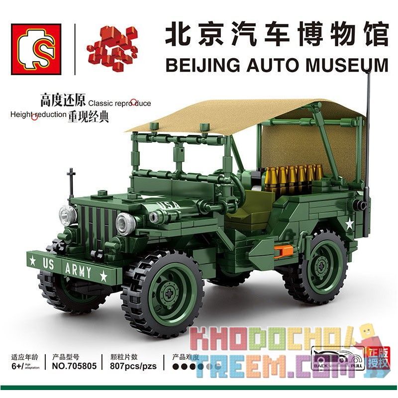 SEMBO 705805 non  HỘP ĐỰNG SÚNG GIPYEIS M38 bộ đồ chơi xếp lắp ráp ghép mô hình Creator BEIJING AUTO MUSEUM JEEP VILLYS Sáng Tạo 807 khối