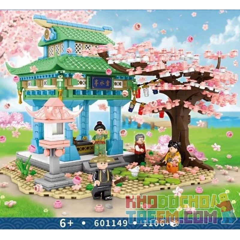 SEMBO 601149 non  CẢNH HOA ANH ĐÀO NHẬT BẢN bộ đồ chơi xếp lắp ráp ghép mô hình 1106 khối