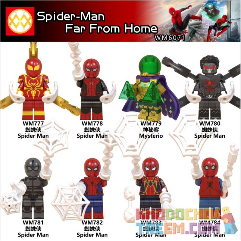 WM 6071 777 778 779 780 781 782 783 784 non Lego HÀNG TRĂM NGƯỜI 8 NHỆN THẦN TRÌNH ANH HÙNG bộ đồ chơi xếp lắp ráp ghép mô hình Super Heroes SPIDER-MAN FAR FROM HOME Siêu Nhân Anh Hùng