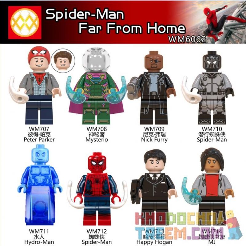WM 6062 707 708 709 710 711 712 713 714 non Lego HÀNG TRĂM NGƯỜI 8 NHỆN THẦN TRÌNH ANH HÙNG bộ đồ chơi xếp lắp ráp ghép mô hình Super Heroes SPIDER-MAN FAR FROM HOME Siêu Nhân Anh Hùng