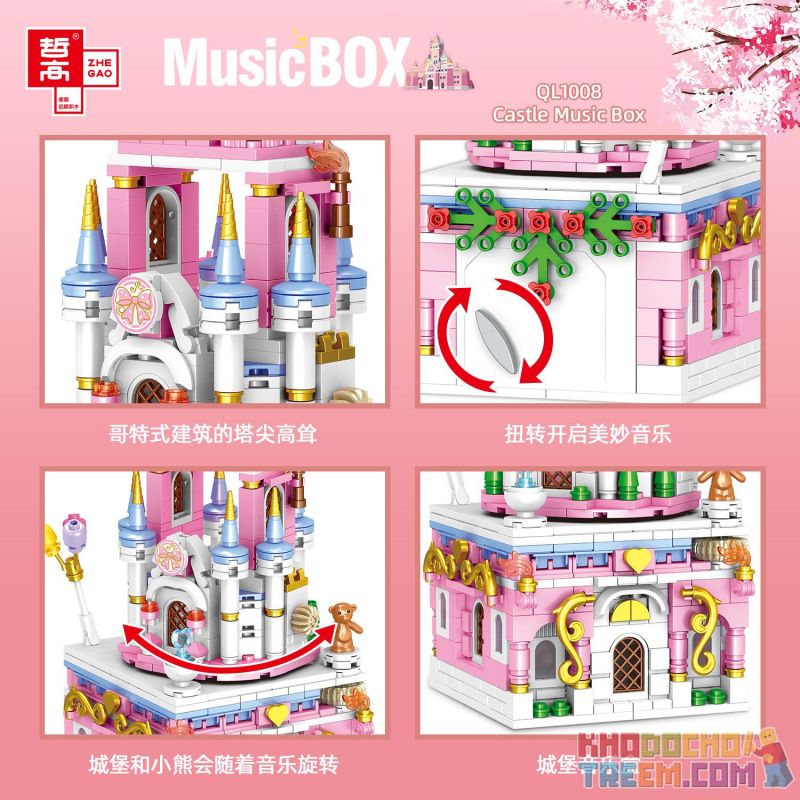 ZHEGAO QL1008 1008 non  CASTLE MUSIC BOX. bộ đồ chơi xếp lắp ráp ghép mô hình Girl Con Gái 715 khối