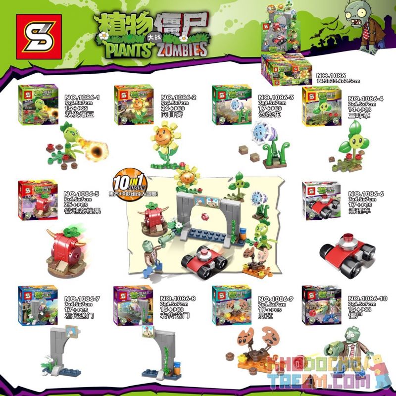 SHENG YUAN SY 1086 non Lego CÂY SO VỚI ZOMBIE 10 bộ đồ chơi xếp lắp ráp ghép mô hình Plants Vs Zombies PLANTS VS. ZOMBIES Hoa Quả Nổi Giận 180 khối