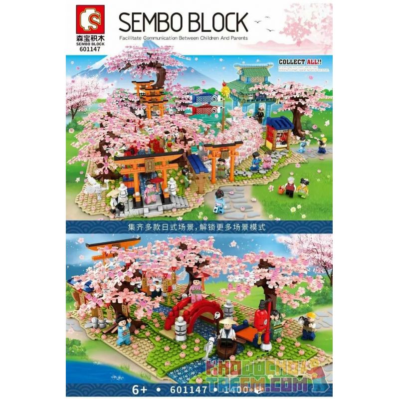 SEMBO 601147 non Lego CẢNH HOA ANH ĐÀO NHẬT BẢN bộ đồ chơi xếp lắp ráp ghép mô hình 1400 khối