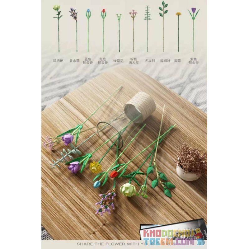 PanlosBrick 655001 Panlos Brick 655001 non  LAX KÉM CỎ HOA TULIP MÀU XANH ĐỎ CÚC NGÔI SAO HỒNG ES MẮT BIỂN VÀNG TÍM bộ đồ chơi xếp lắp ráp ghép mô hình Creator Expert BOUQUET Chuyên Gia Sáng Tạo 999 khối