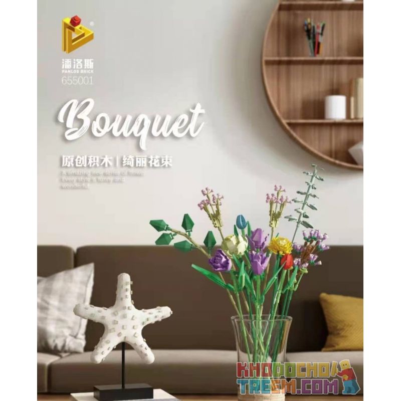 PanlosBrick 655001 Panlos Brick 655001 non  LAX KÉM CỎ HOA TULIP MÀU XANH ĐỎ CÚC NGÔI SAO HỒNG ES MẮT BIỂN VÀNG TÍM bộ đồ chơi xếp lắp ráp ghép mô hình Creator Expert BOUQUET Chuyên Gia Sáng Tạo 999 khối