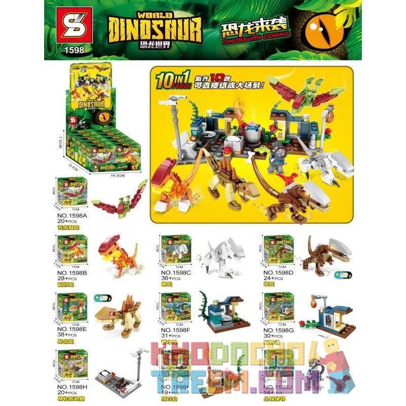 SHENG YUAN SY 1598 non Lego 19 MÔ HÌNH bộ đồ chơi xếp lắp ráp ghép mô hình Jurassic World DINOSAUR WORLD Thế Giới Khủng Long 260 khối