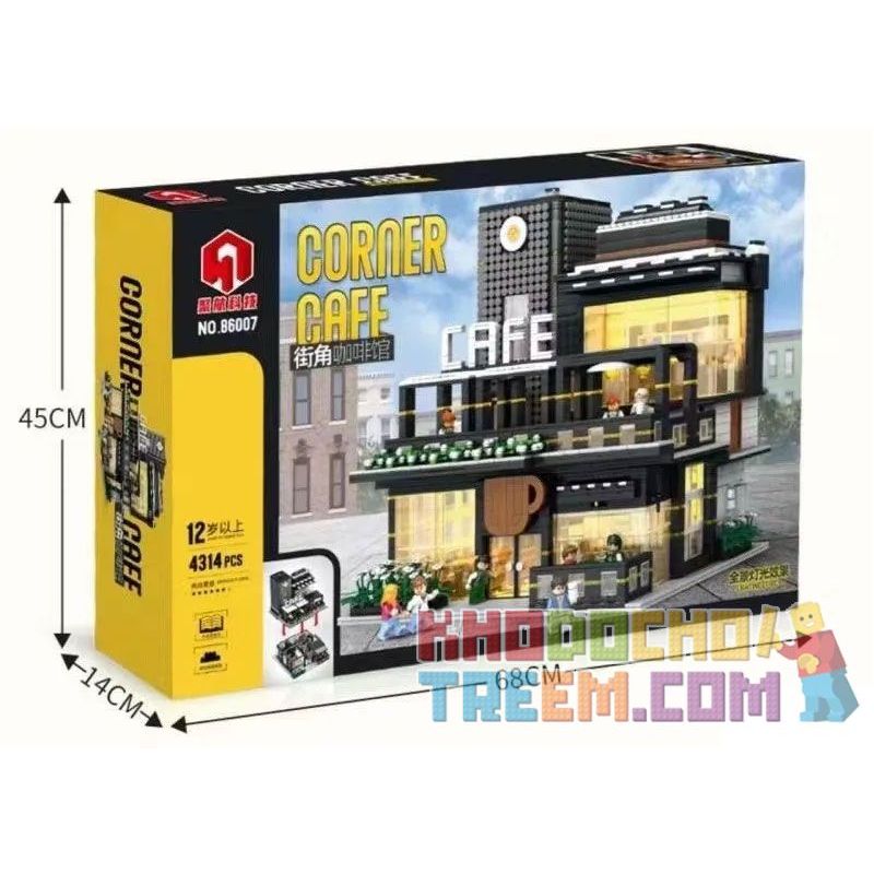 JUHANG TECHNOLOGY 86007 non Lego CÁNH CỬA ĐƯỜNG PHỐ CAFE bộ đồ chơi xếp lắp ráp ghép mô hình Modular Buildings CORNER CAFE Mô Hình Nhà Cửa 4314 khối