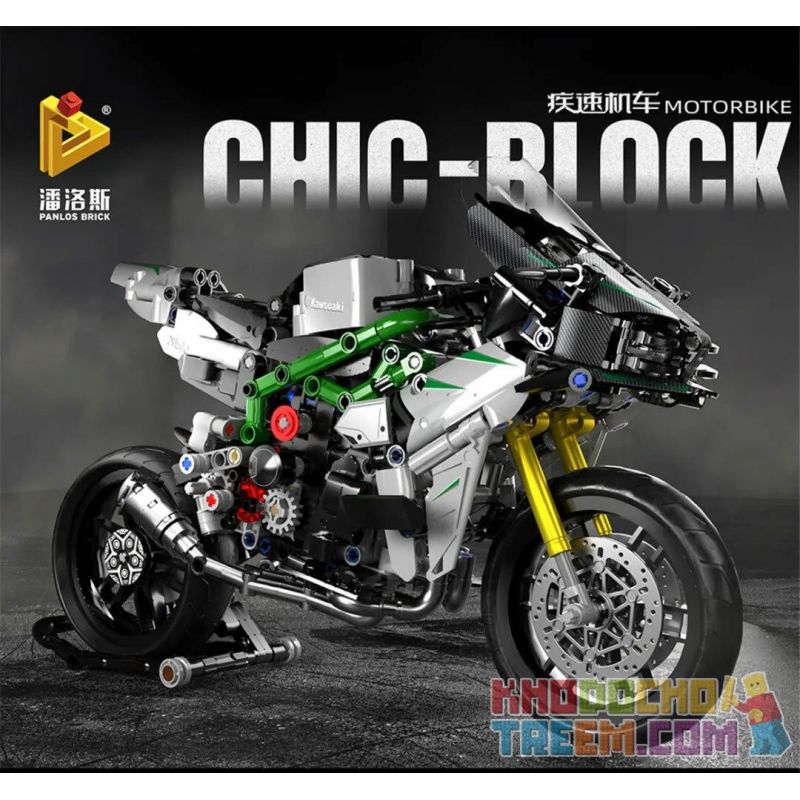 PanlosBrick 672003 Panlos Brick 672003 non Lego NINJA KAWASAKI. bộ đồ chơi xếp lắp ráp ghép mô hình CHIC-BLOCK MOTORBIKE 865 khối