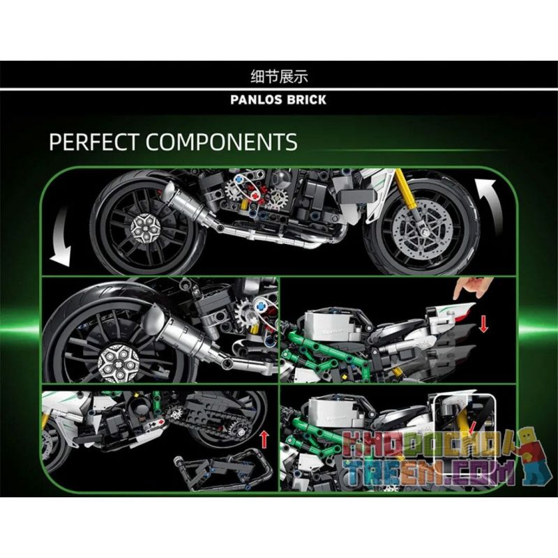 PanlosBrick 672003 Panlos Brick 672003 non  NINJA KAWASAKI. bộ đồ chơi xếp lắp ráp ghép mô hình CHIC-BLOCK MOTORBIKE 865 khối