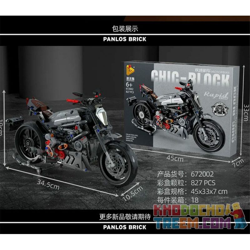 PanlosBrick 672002 Panlos Brick 672002 non  DUKADI DAWU. bộ đồ chơi xếp lắp ráp ghép mô hình CHIC-BLOCK MOTORBIKE 827 khối