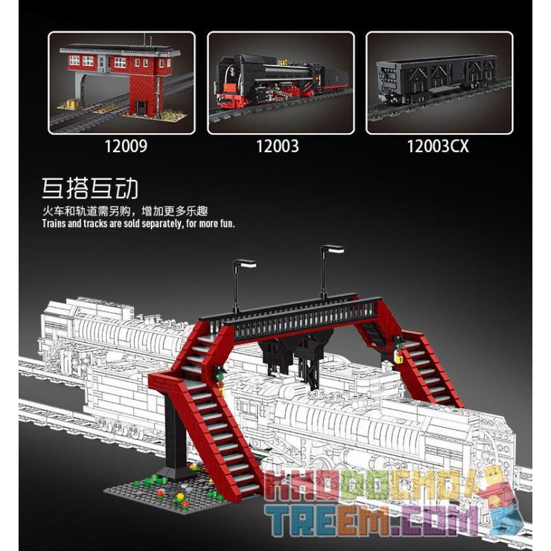 MouldKing 12008 Mould King 12008 REBRICKABLE MOC-35995 35995 MOC35995 non Lego ĐƯỜNG SẮT bộ đồ chơi xếp lắp ráp ghép mô hình Trains RAILROAD CROSSING Tàu Hỏa 655 khối