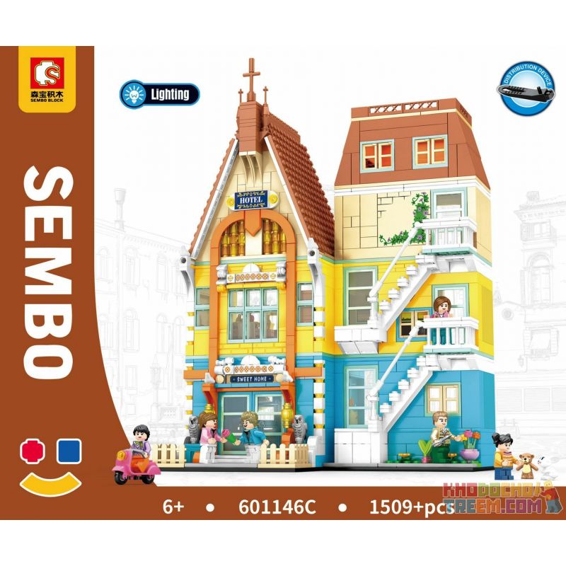 SEMBO 601146C non Lego QUANG CẢNH ĐƯỜNG PHỐ BẮC ÂU bộ đồ chơi xếp lắp ráp ghép mô hình Modular Buildings Mô Hình Nhà Cửa 1509 khối