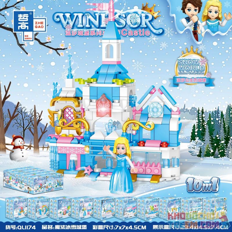 ZHEGAO QL1174 1174 non Lego MAGIC ICE VÀ LÂU ĐÀI TUYẾT 10 bộ đồ chơi xếp lắp ráp ghép mô hình Disney Princess WINDSOR CASTLE Công Chúa