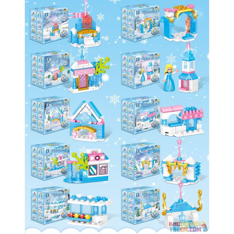 ZHEGAO QL1174 1174 non  MAGIC ICE VÀ LÂU ĐÀI TUYẾT 10 bộ đồ chơi xếp lắp ráp ghép mô hình Disney Princess WINDSOR CASTLE Công Chúa