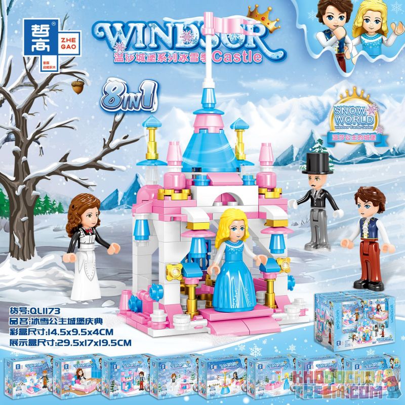ZHEGAO QL1173 1173 non Lego KỶ NIỆM LÂU ĐÀI ICE AND SNOW PRINCESS 8 bộ đồ chơi xếp lắp ráp ghép mô hình Disney Princess WINDSOR CASTLE Công Chúa