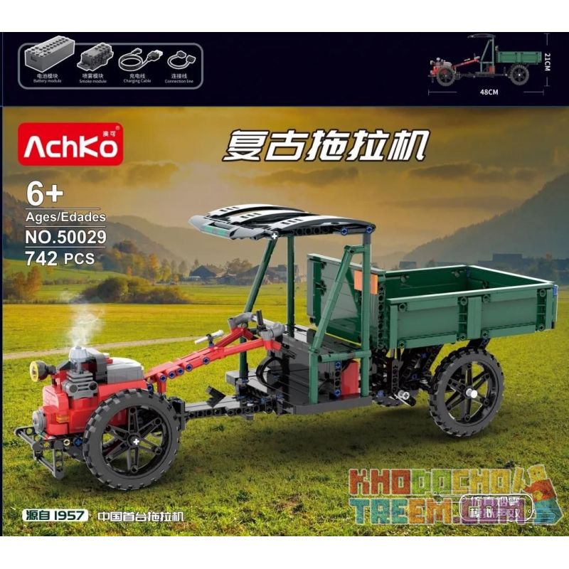 ACHKO 50029 non  MÁY KÉO ĐI BỘ bộ đồ chơi xếp lắp ráp ghép mô hình  TRACTOR Kỹ Thuật Công Nghệ Cao Mô Hình Phương Tiện 742 khối