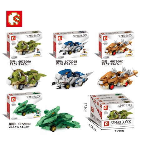 SEMBO 607206A 607206B 607206C 607206D non  KHỦNG LONG TRỞ LẠI XE 4 bộ đồ chơi xếp lắp ráp ghép mô hình Jurassic World FAMOUS CAR Thế Giới Khủng Long 634 khối