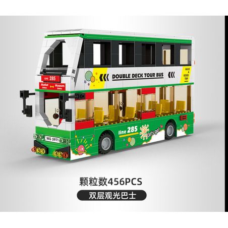 WANGE 5971 non  XE BUÝT THAM QUAN HAI LỚP bộ đồ chơi xếp lắp ráp ghép mô hình City Thành Phố 456 khối