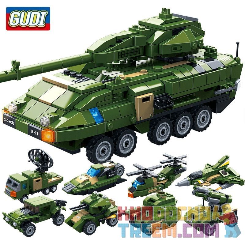 GUDI 8761 non Lego XE BỌC THÉP STRIK 8 TRONG 1 bộ đồ chơi xếp lắp ráp ghép mô hình Military Army Quân Sự Bộ Đội 655 khối