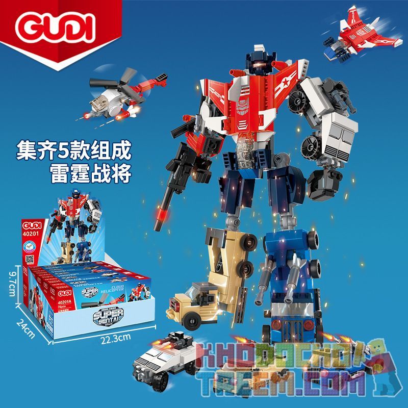 GUDI 40201 non Lego THUNDER WAR 5 TRONG 1 ROBOT BIẾN DẠNG CƠ THỂ bộ đồ chơi xếp lắp ráp ghép mô hình THUNDER WARRIOR