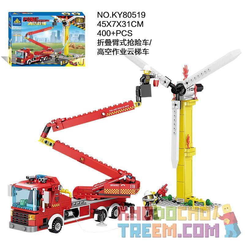 Kazi KY80519 80519 non Lego XE CỨU HỘ TAY GẤP THANG LÀM VIỆC TRÊN KHÔNG 1 ĐỔI 2 bộ đồ chơi xếp lắp ráp ghép mô hình Fire Rescure FIRE RESCUE Cứu Hỏa 400 khối