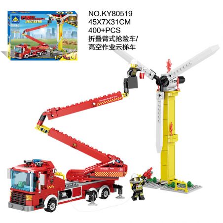 Kazi KY80519 80519 non  XE CỨU HỘ TAY GẤP THANG LÀM VIỆC TRÊN KHÔNG 1 ĐỔI 2 bộ đồ chơi xếp lắp ráp ghép mô hình Fire Rescure FIRE RESCUE Cứu Hỏa 400 khối