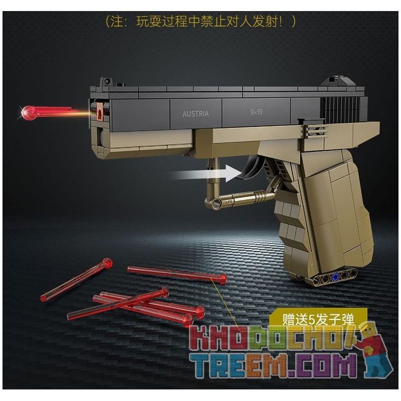 CADA DOUBLEE C81013 81013 non  SÚNG NGẮN KIỂU 17 tỷ lệ 1:1 bộ đồ chơi xếp lắp ráp ghép mô hình Military Army GLOCK 17 PISTOL Quân Sự Bộ Đội 338 khối