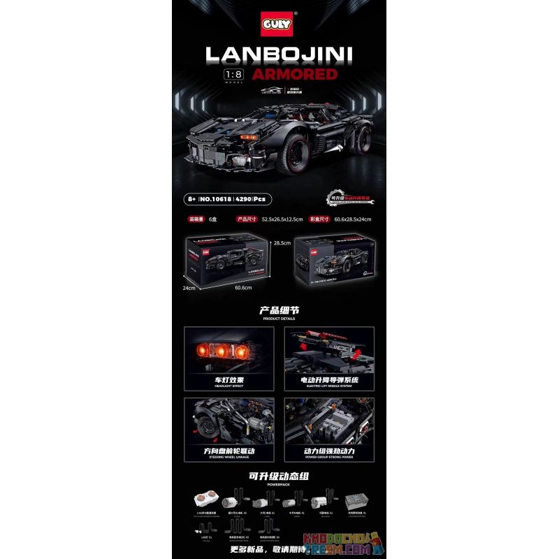 GULY 10618 non  RAMBO BỌC THÉP tỷ lệ 1:8 bộ đồ chơi xếp lắp ráp ghép mô hình  LANBOJINI ARMORED Kỹ Thuật Công Nghệ Cao Mô Hình Phương Tiện 4290 khối