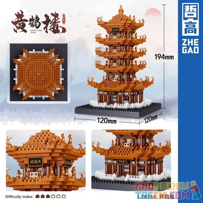 ZHEGAO LZ8246 8246 non  THÁP HẠC VÀNG bộ đồ chơi xếp lắp ráp ghép mô hình Creator YELLOW CRANE TOWER Sáng Tạo