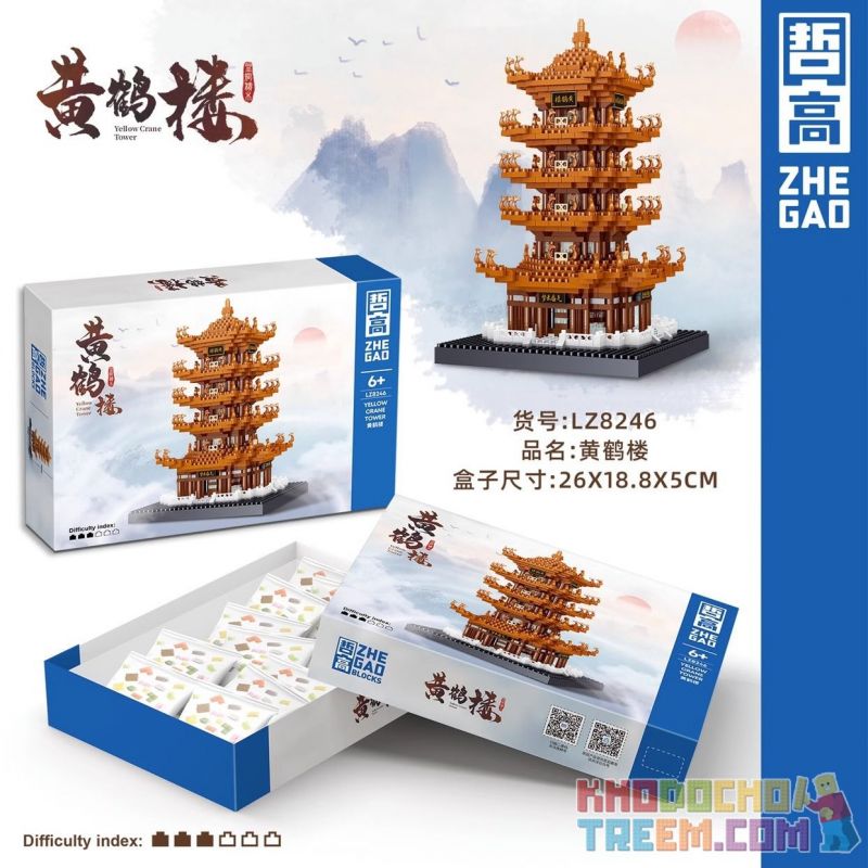 ZHEGAO LZ8246 8246 non  THÁP HẠC VÀNG bộ đồ chơi xếp lắp ráp ghép mô hình Creator YELLOW CRANE TOWER Sáng Tạo
