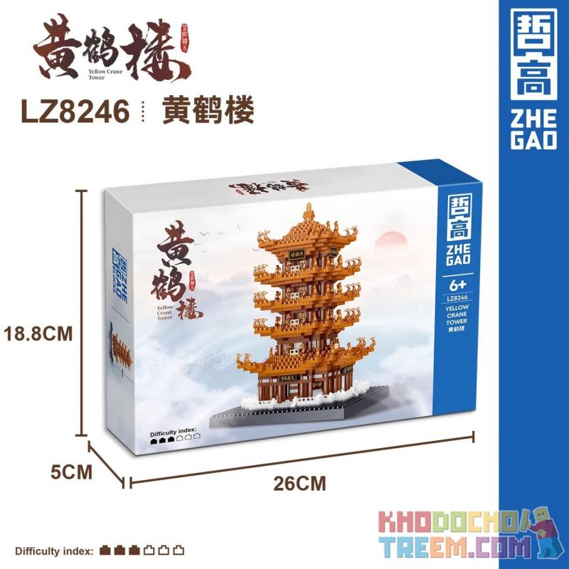 ZHEGAO LZ8246 8246 non  THÁP HẠC VÀNG bộ đồ chơi xếp lắp ráp ghép mô hình Creator YELLOW CRANE TOWER Sáng Tạo