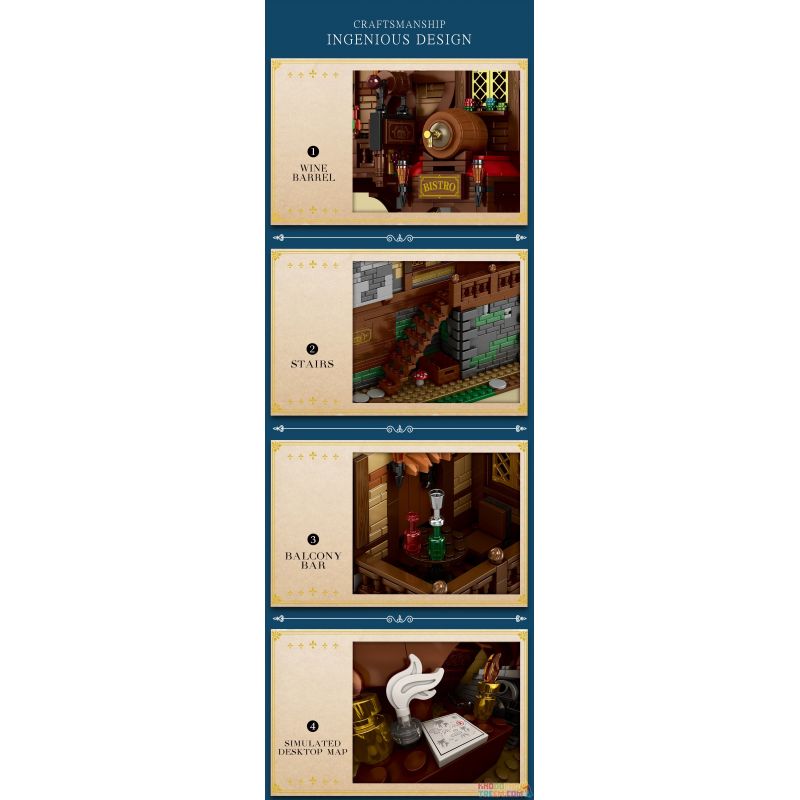 REOBRIX 66018 non  QUÁN RƯỢU THỜI TRUNG CỔ bộ đồ chơi xếp lắp ráp ghép mô hình Medieval Castle MEDIEVAL BISTRO "VILLAGE IN" EUROPEAN CENTURY Chiến Tranh Trung Cổ 2831 khối