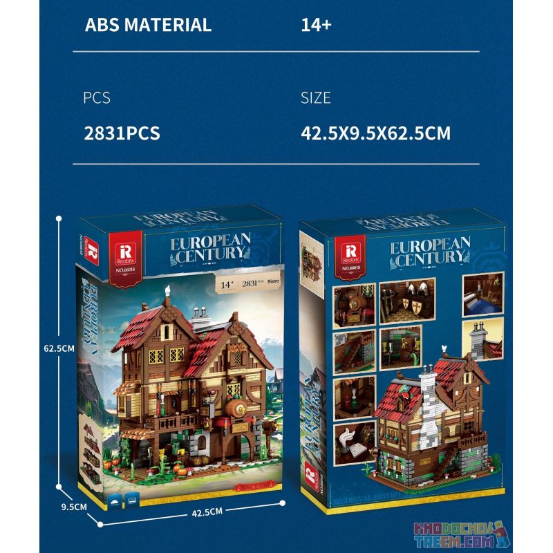REOBRIX 66018 non  QUÁN RƯỢU THỜI TRUNG CỔ bộ đồ chơi xếp lắp ráp ghép mô hình Medieval Castle MEDIEVAL BISTRO "VILLAGE IN" EUROPEAN CENTURY Chiến Tranh Trung Cổ 2831 khối