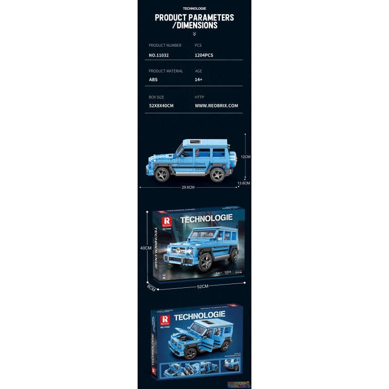 REOBRIX 11032 non  XE ĐỊA HÌNH BIG tỷ lệ 1:12 bộ đồ chơi xếp lắp ráp ghép mô hình Creator G CLASS "THE BEAST" Sáng Tạo 1204 khối