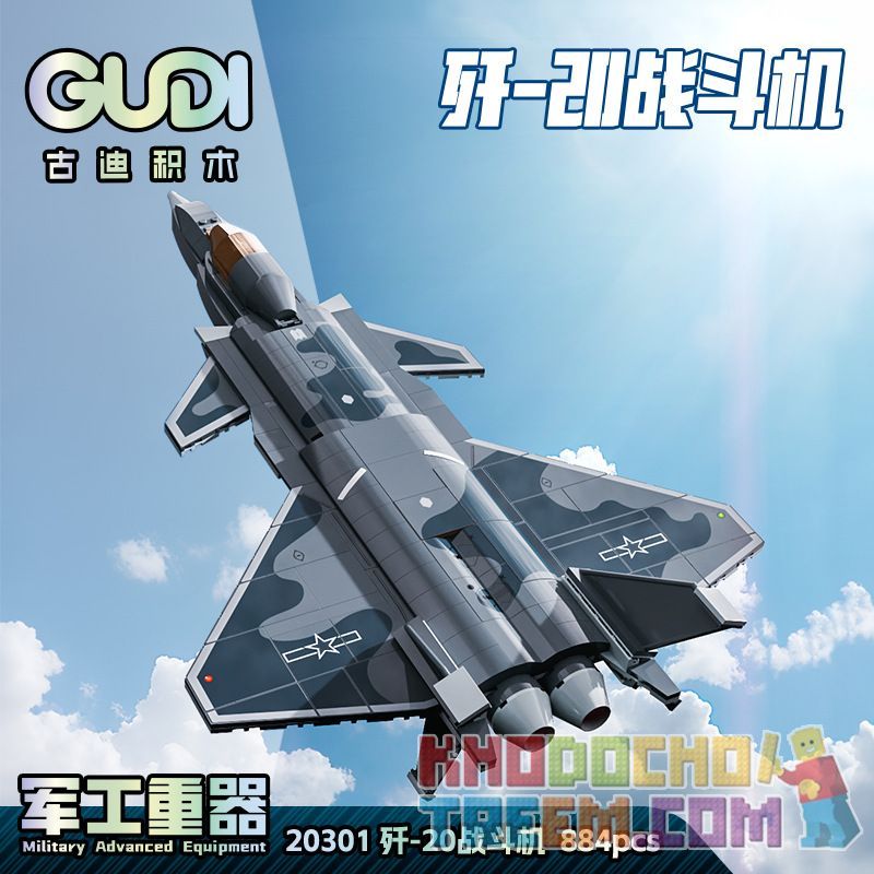 GUDI 20301 non  HẠNG NẶNG QUÂN SỰ MÁY BAY CHIẾN ĐẤU J-20 bộ đồ chơi xếp lắp ráp ghép mô hình Military Army Quân Sự Bộ Đội 884 khối
